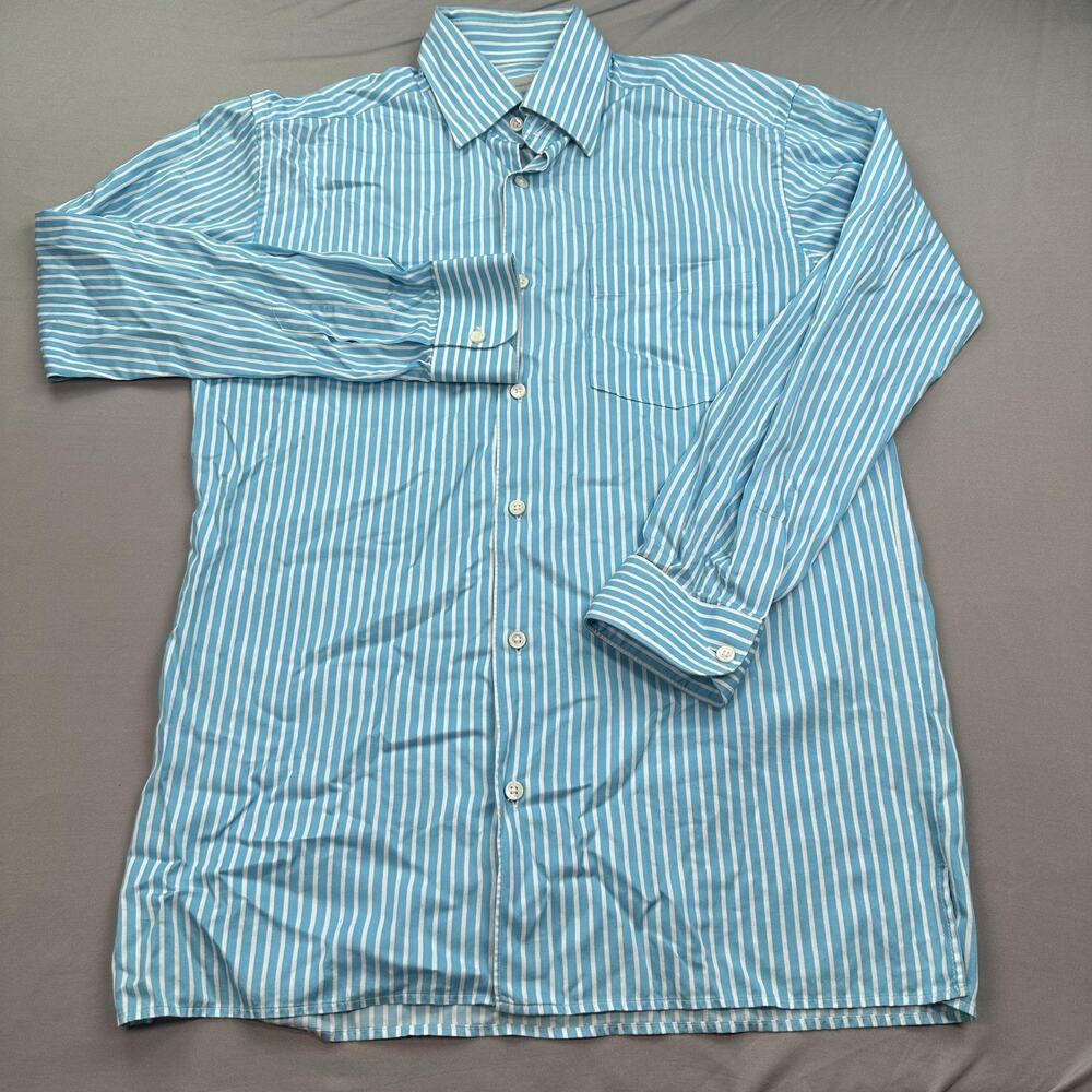 Ermenegildo Zegna Shirt Mens Medium Blue White Stripe Long Sleeve Italy Corpcore